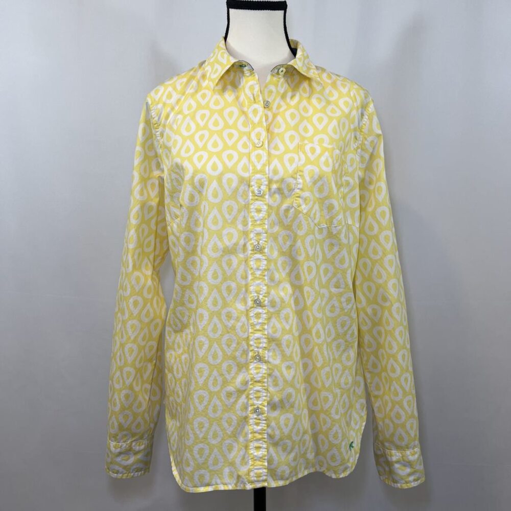 Talbots lightweight convertible sleeve button blouse yellow white womens sz 12